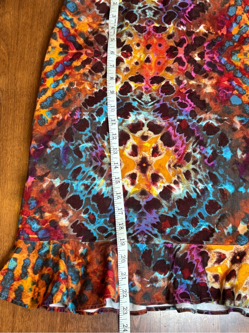 Handmade Kaleidoscope Ice Dye Skirt with Ruffle Hem - Picture 6 of 6